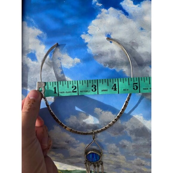 Alpaca Silver & Lab Opal Pendant & Torque Necklace from Mexico - Picture 10 of 10